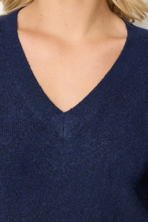 Yours Curve Navy Blue V-Neck Soft Touch Jumper - 18-20 Image 5