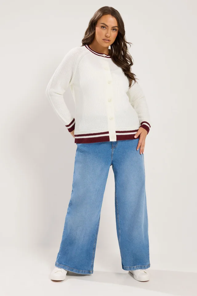 Yours Curve Ivory White Contrast Trim Cardigan