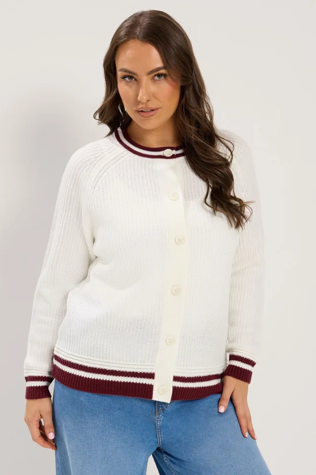 Yours Curve Ivory White Contrast Trim Cardigan