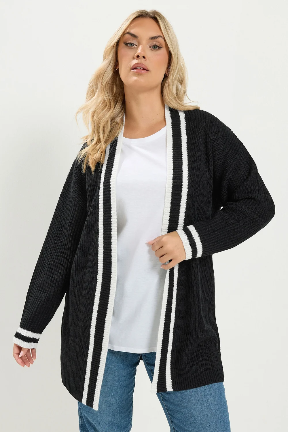 Yours Curve Black Contrast Edge Cardigan - 14-16 Image 1