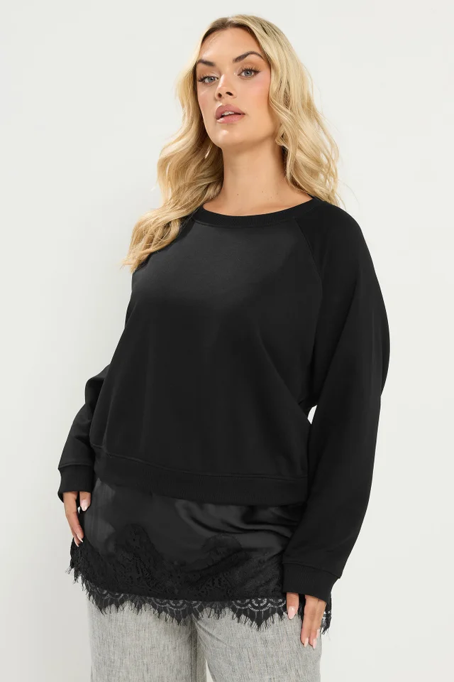 Yours Curve Black Lace 2-In-1 Jumper