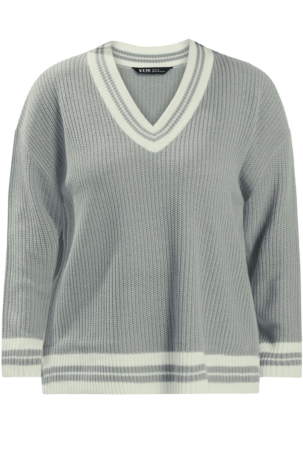 Yours Curve Grey & White Knitted Tennis Jumper - 26-28 Image 5