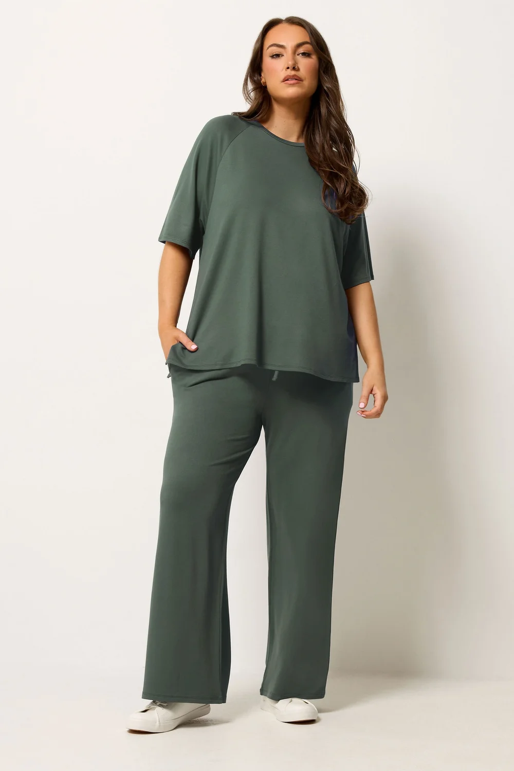 Yours Curve Green Soft Touch Wide Leg Joggers - 26-28/L30 Image 1