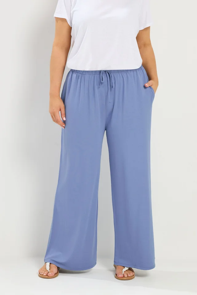 Yours Curve Blue Soft Touch Wide Leg Trousers