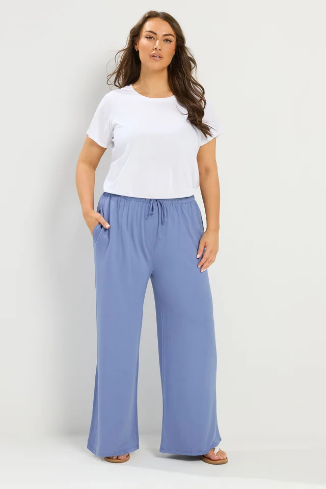 Yours Curve Blue Soft Touch Wide Leg Trousers