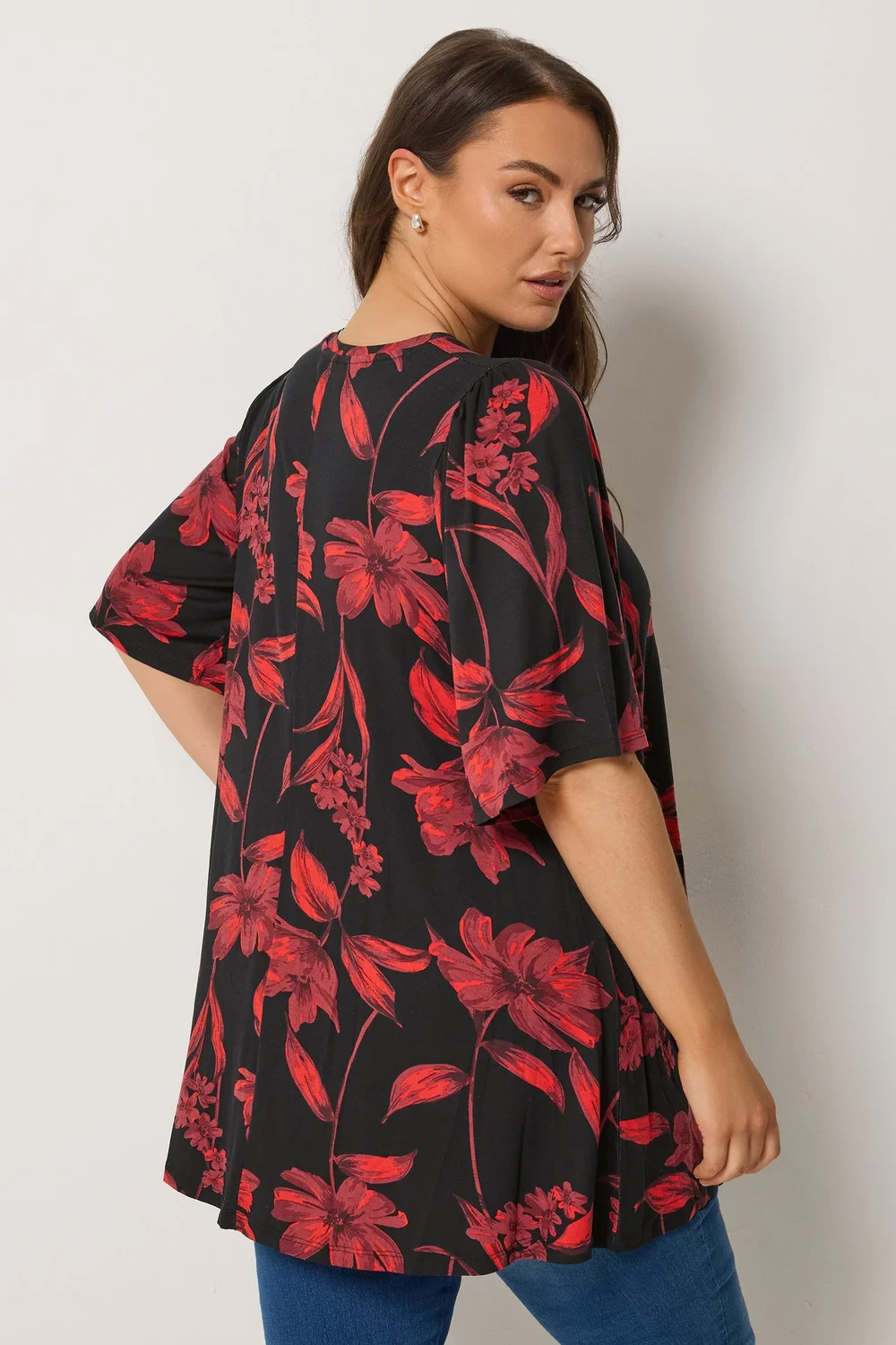 Yours Curve Red Floral Pleat Front Top - 14 Image 3