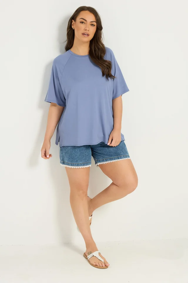 Yours Curve Blue Soft Touch Raglan T-Shirt