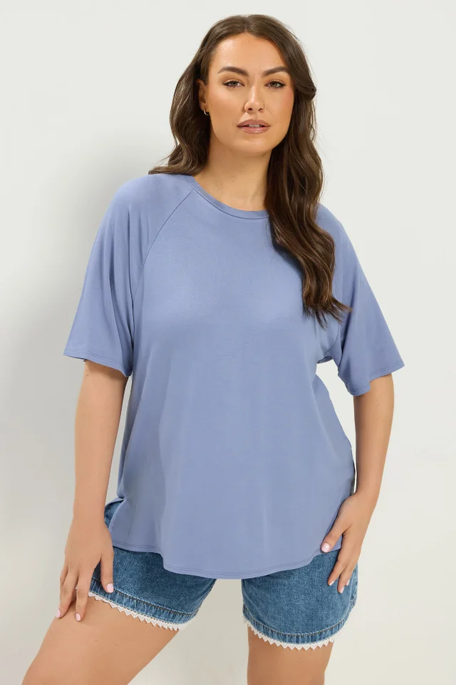 Yours Curve Blue Soft Touch Raglan T-Shirt
