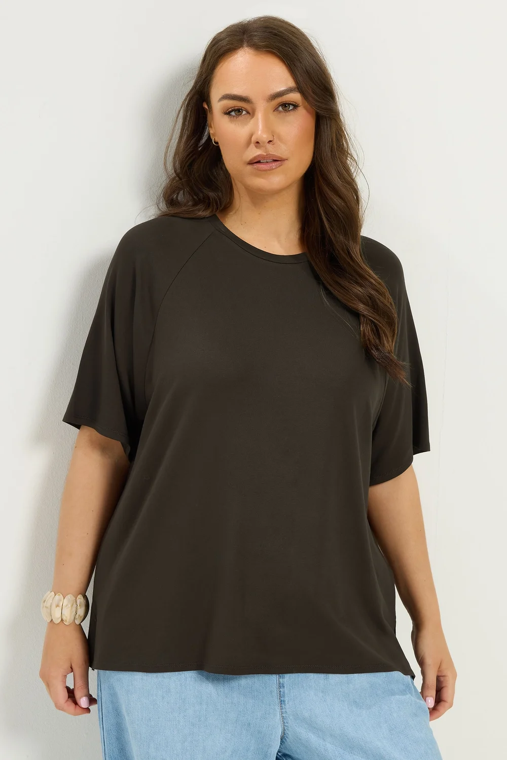 Yours Curve Brown Soft Touch Raglan T-Shirt - 20 Image 1