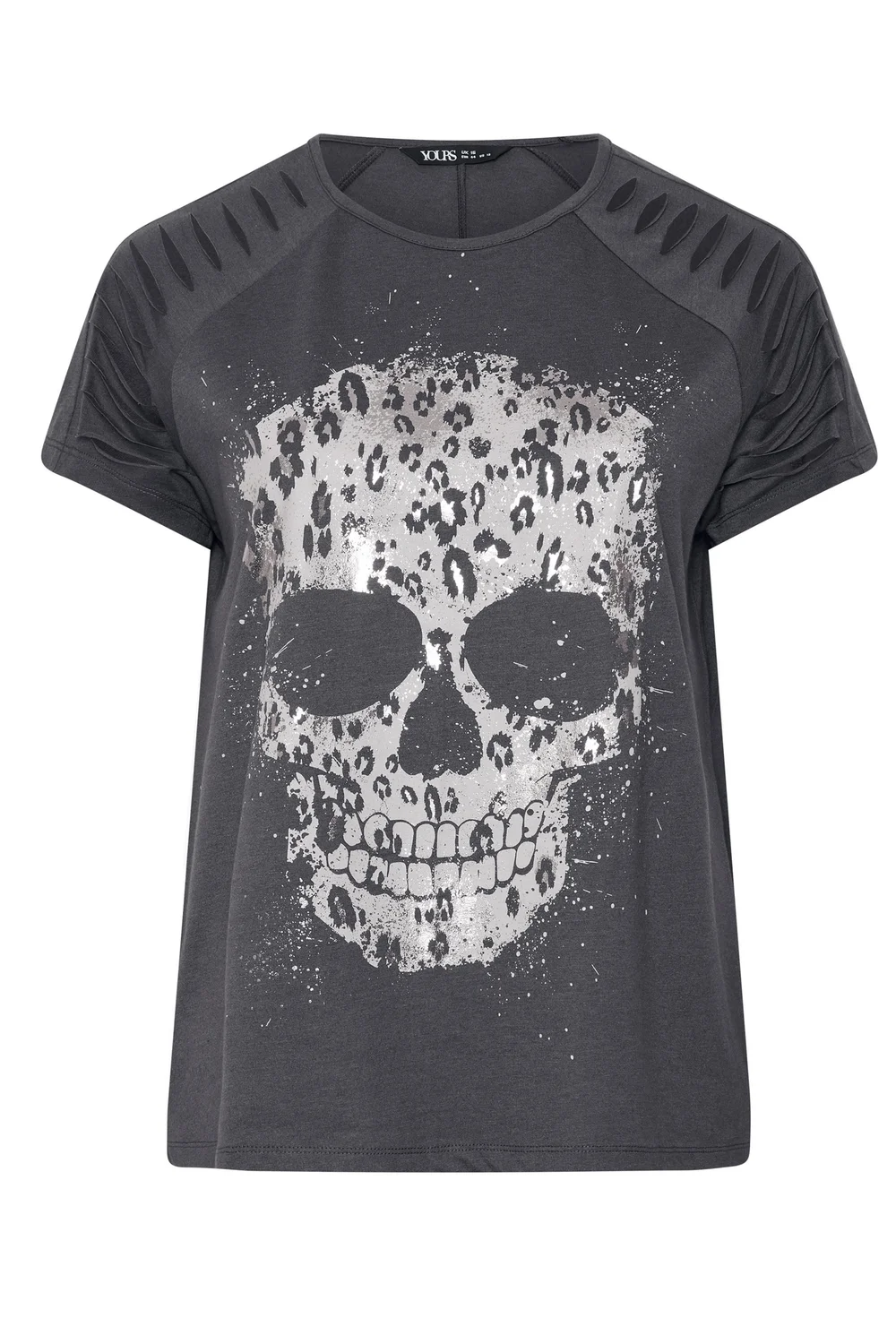 Yours Curve Grey Skull Print Laser Cut T-Shirt - 12 Image 5