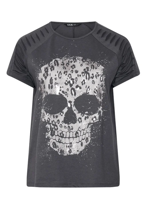 Yours Curve Grey Skull Print Laser Cut T-Shirt - 12 Image 5