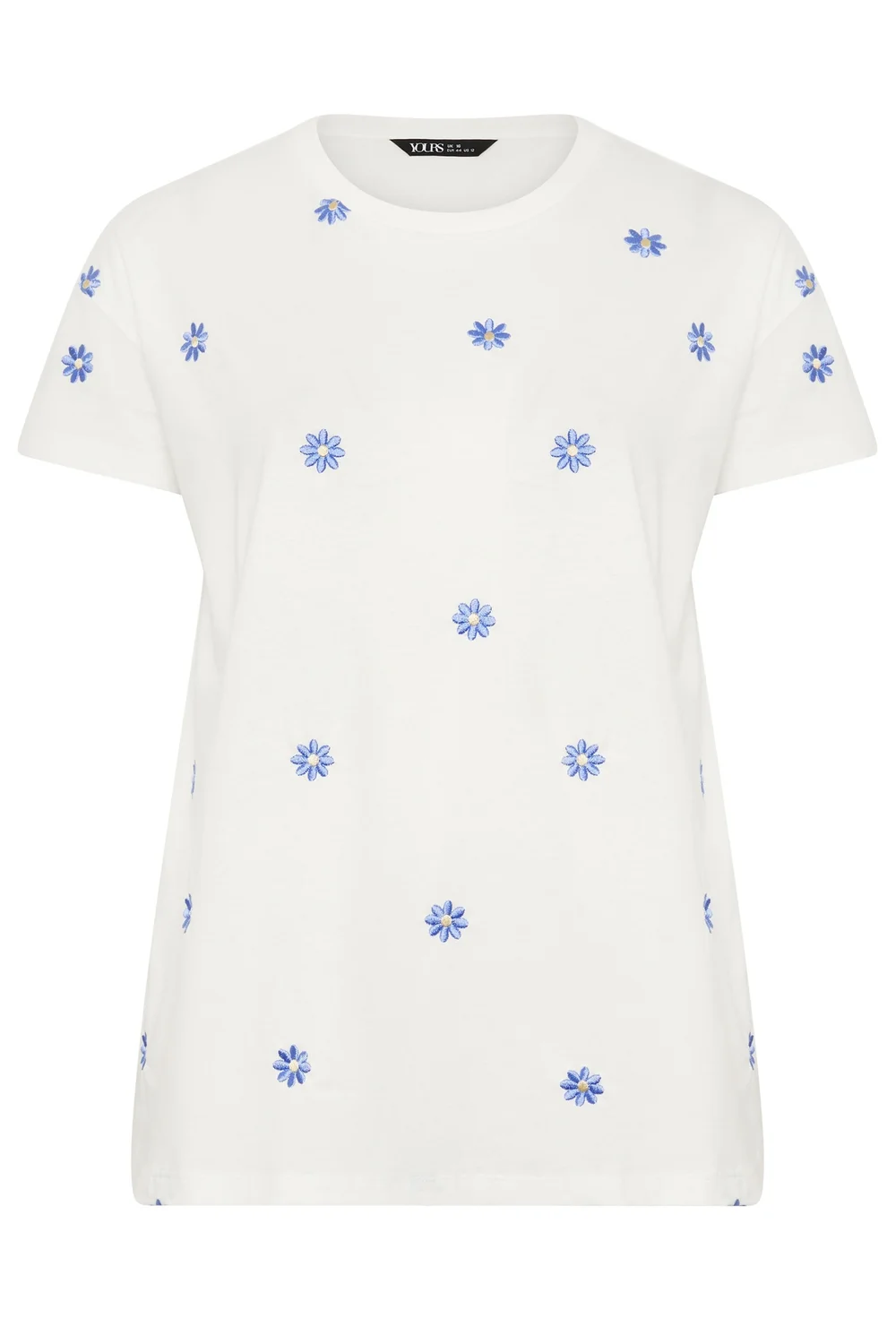 Yours Curve White Embroidered Daisy T-Shirt - 22-24 Image 2