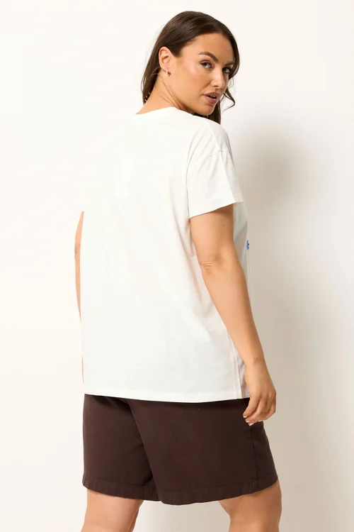 Yours Curve White Embroidered Daisy T-Shirt - 22-24 Image 4