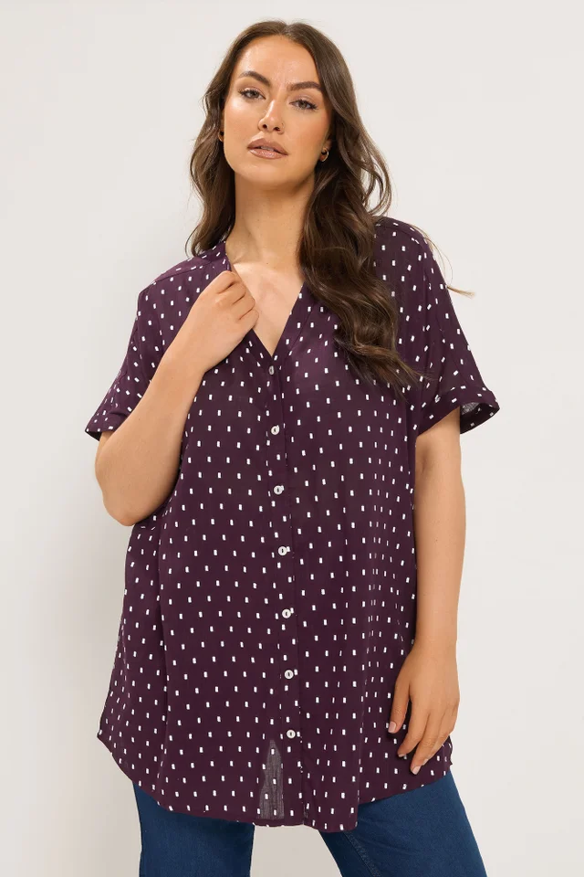 Yours Curve Purple Notch Neck Dobby Blouse