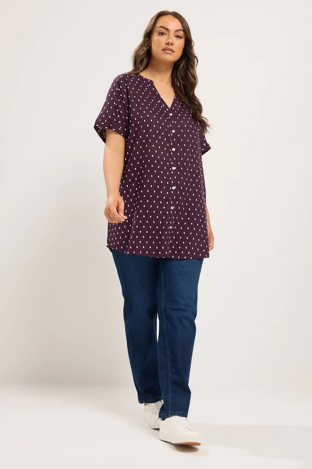 Yours Curve Purple Notch Neck Dobby Blouse - 20 Image 2