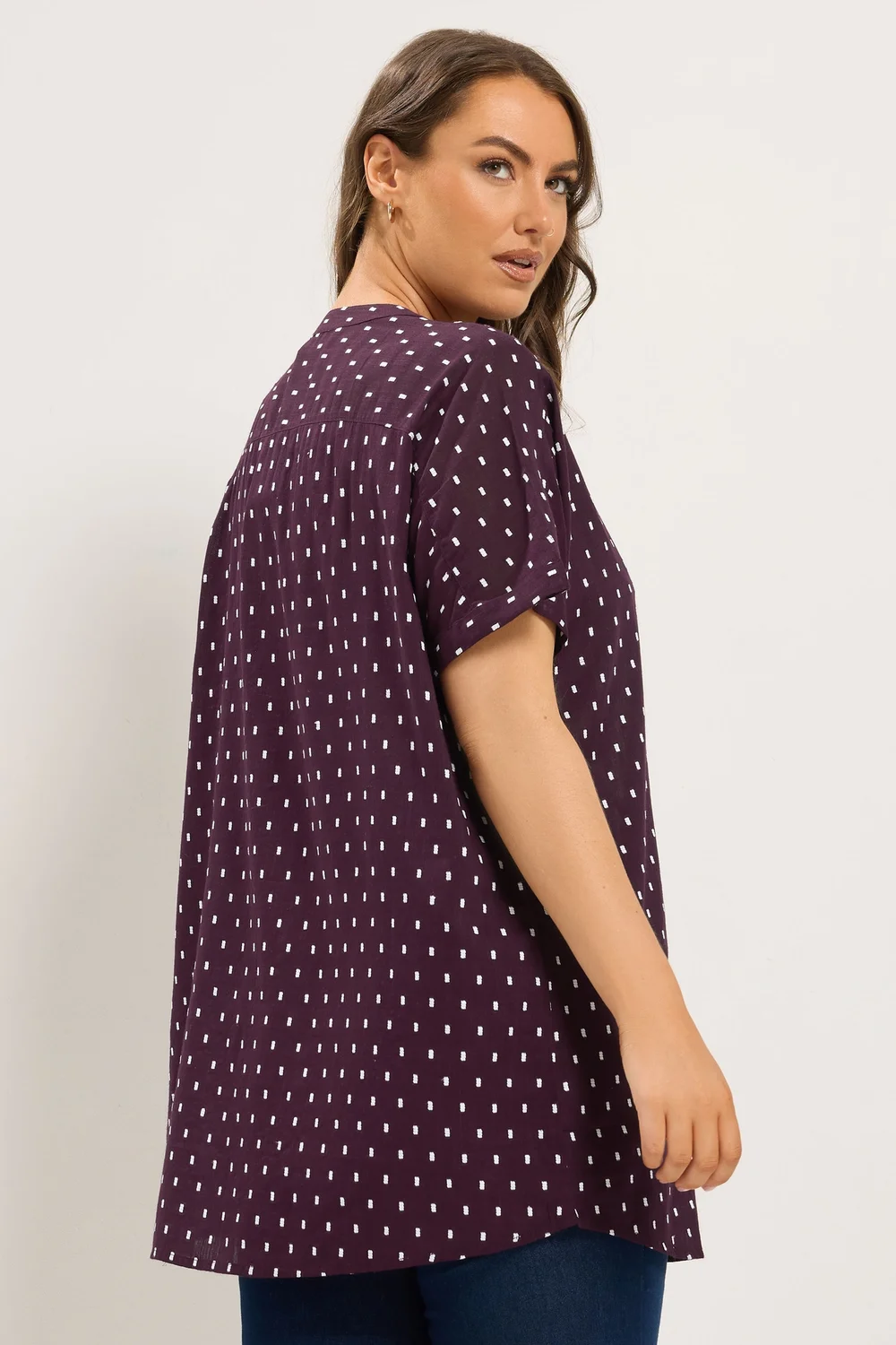 Yours Curve Purple Notch Neck Dobby Blouse - 20 Image 3
