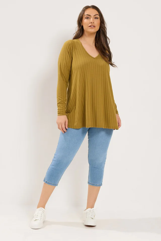 Yours Curve Yellow Ribbed Long Sleeve Top