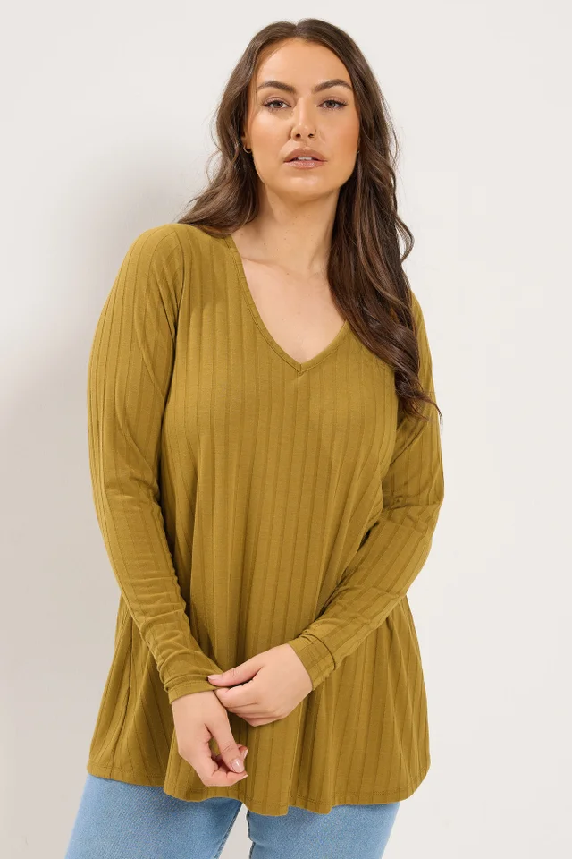Yours Curve Yellow Ribbed Long Sleeve Top