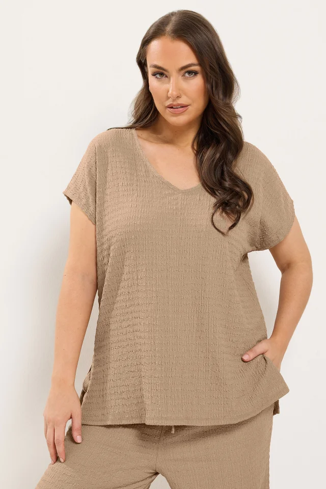 Yours Curve Natural Beige Textured T-Shirt