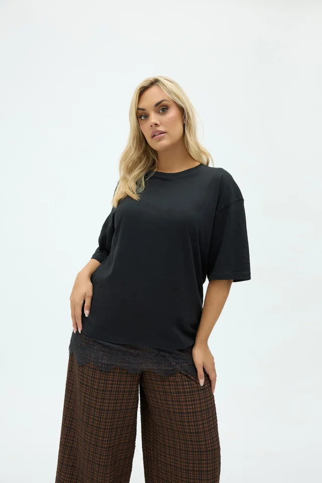 Yours Curve Black Lace T-Shirt