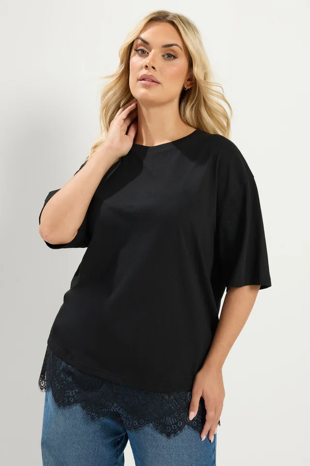 Yours Curve Black Lace T-Shirt