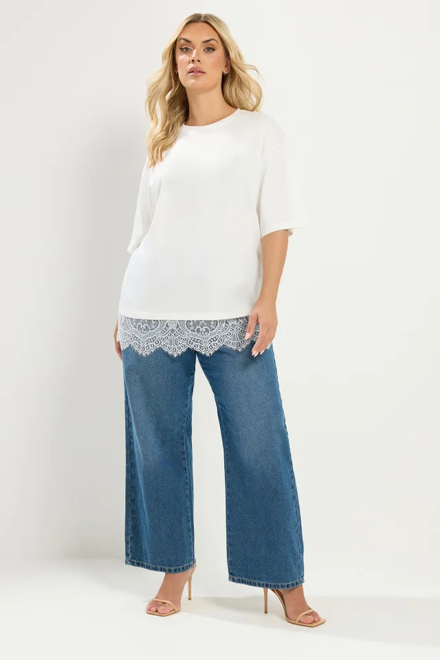 Yours Curve Ivory White Lace T-Shirt