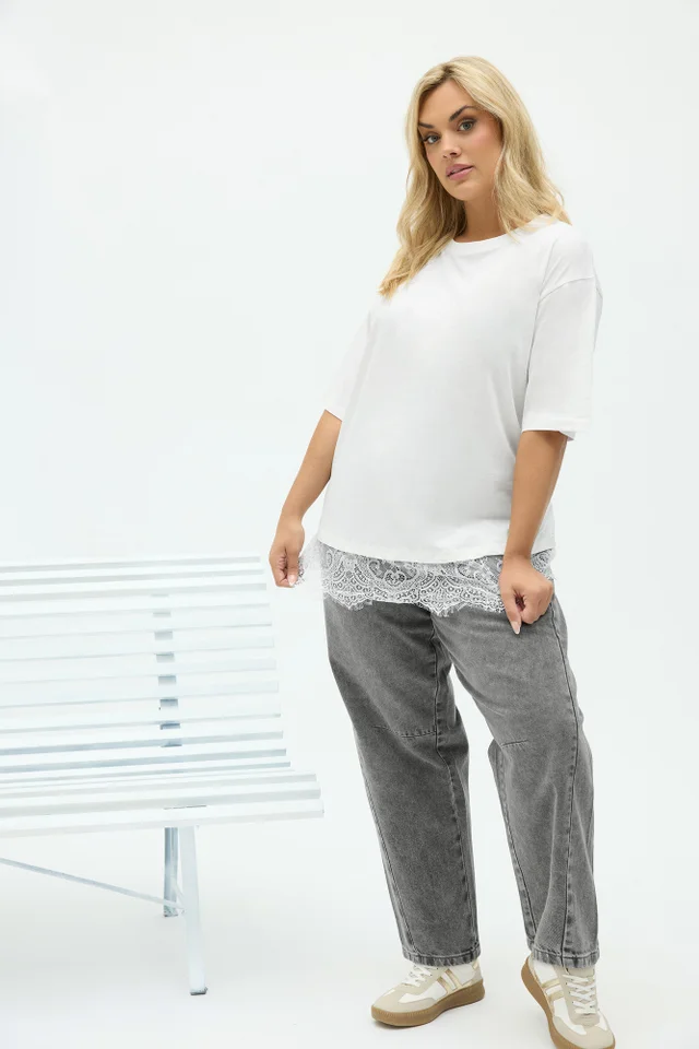 Yours Curve Ivory White Lace T-Shirt