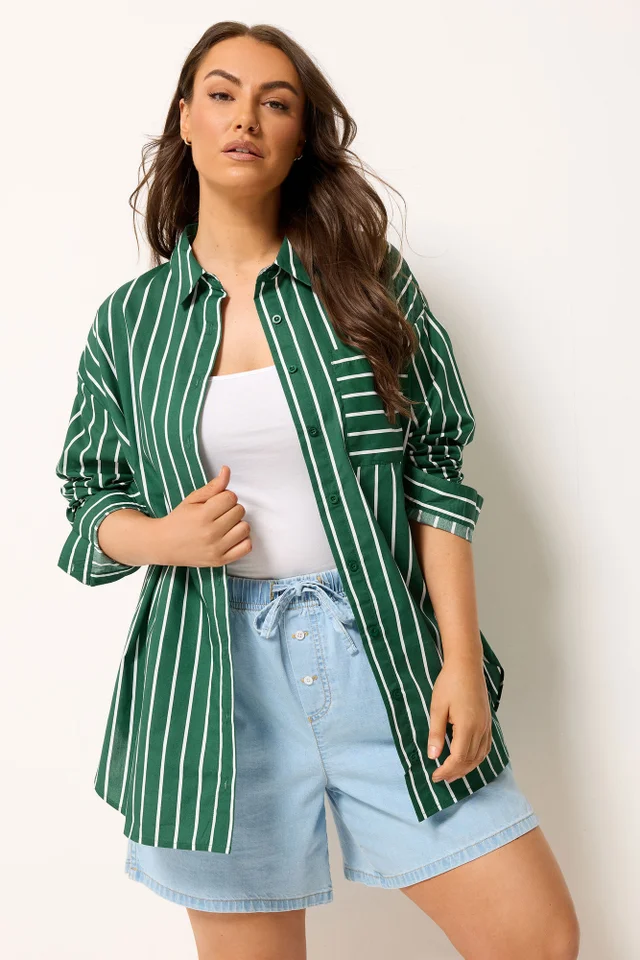 Yours Curve Dark Green & White Striped Shirt