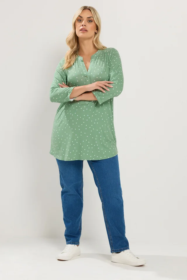 Yours Curve Green Polka Dot Shirt