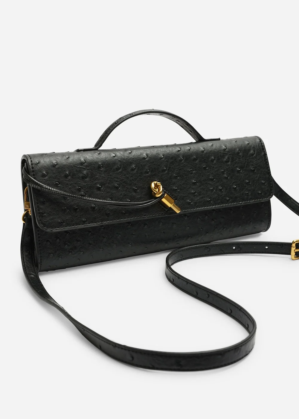 Where's That From Petal Black Envelope Style Ostritch Clutch Bag - One Size Image 4