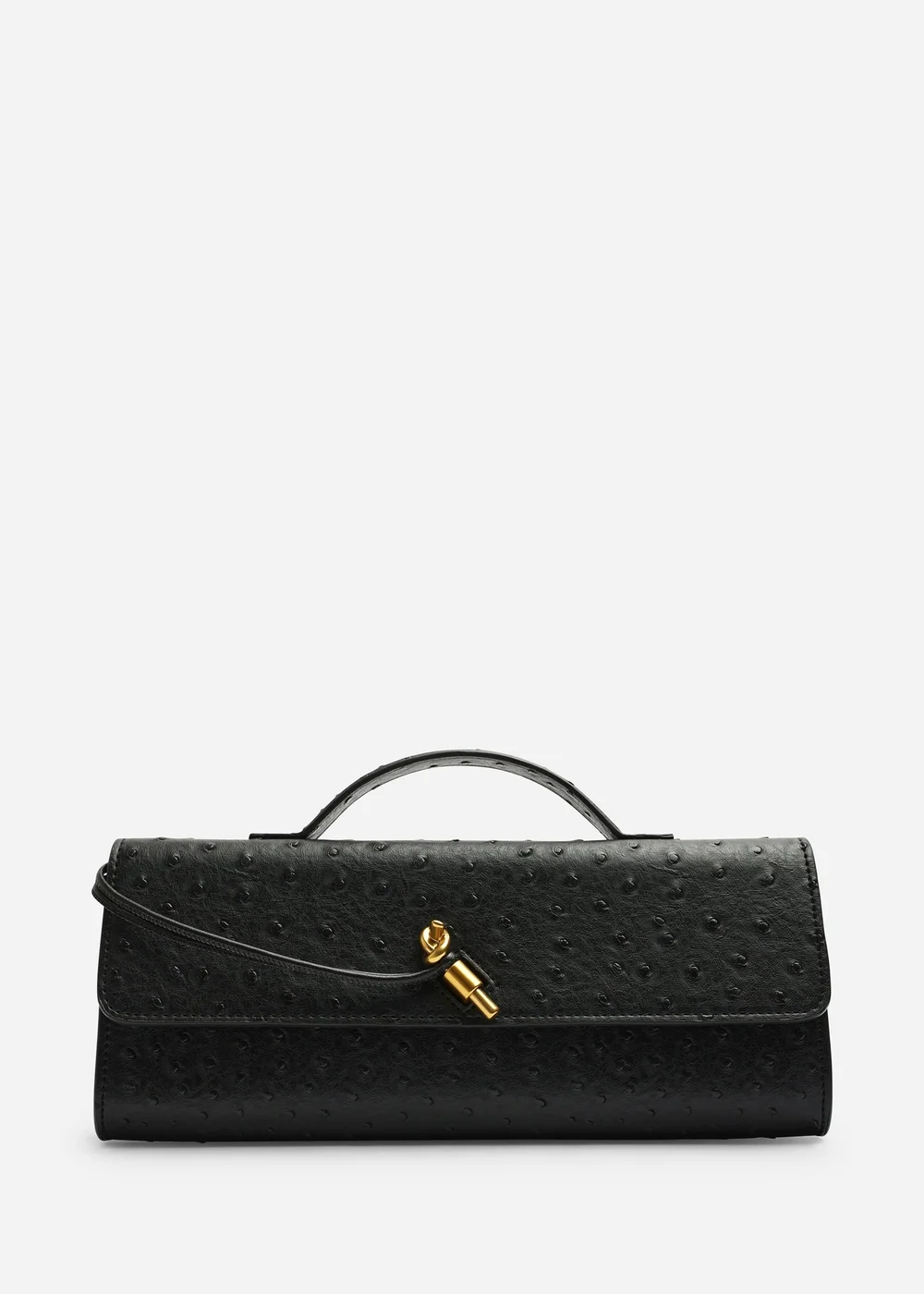 Where's That From Petal Black Envelope Style Ostritch Clutch Bag - One Size Image 1