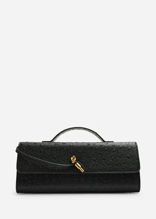 Where's That From Petal Black Envelope Style Ostritch Clutch Bag - One Size Image 1