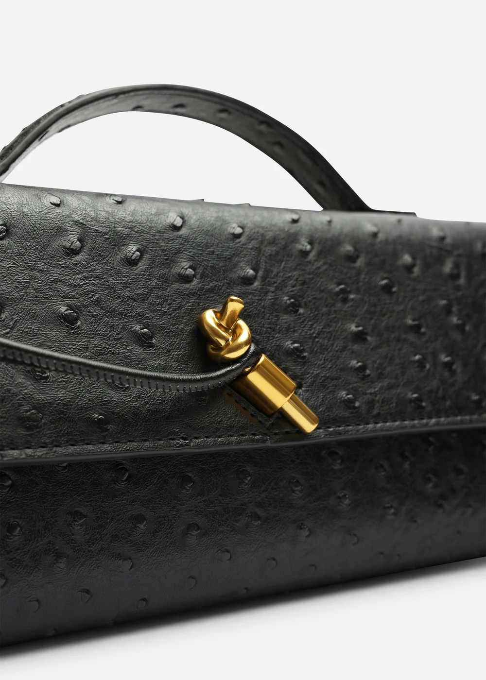 Where's That From Petal Black Envelope Style Ostritch Clutch Bag - One Size Image 3