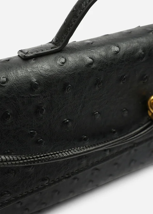 Where's That From Petal Black Envelope Style Ostritch Clutch Bag - One Size Image 5