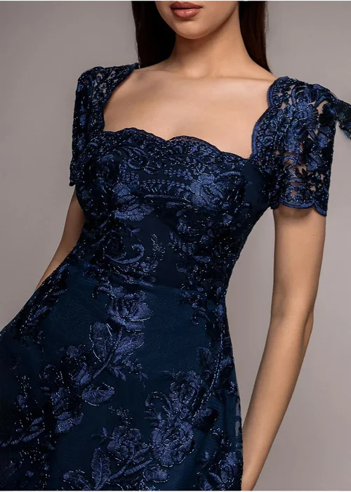 Goddiva Navy Scallop Edge Corset Back Structured Lace Mini Dress - 16 Image 3