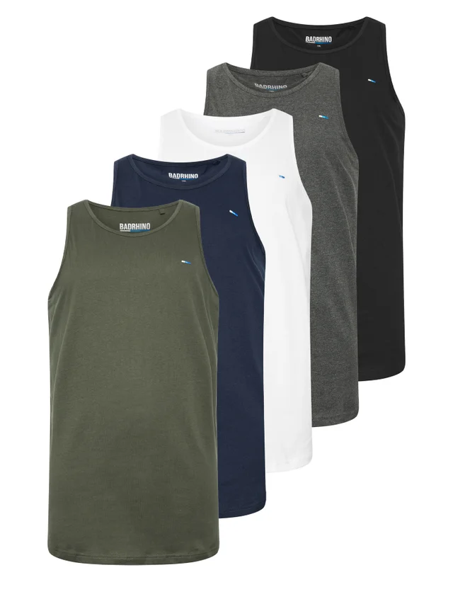 BadRhino Black & White 5 Pack Vest Tops