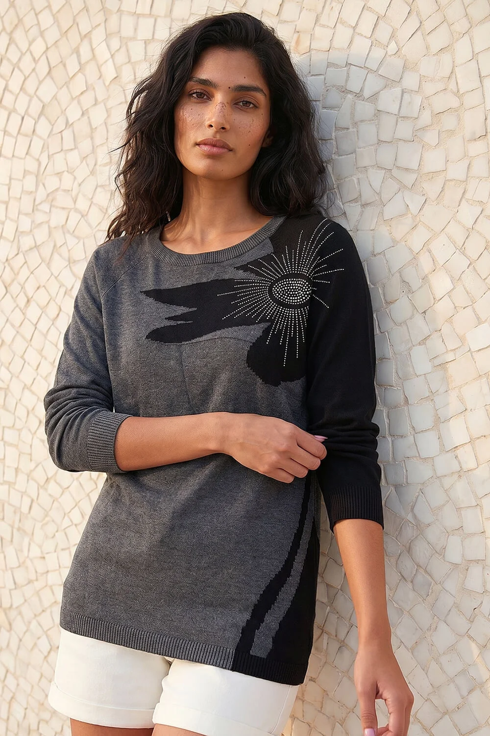 Roman Charcoal Floral Hotfix Knit Jumper - 10 Image 1