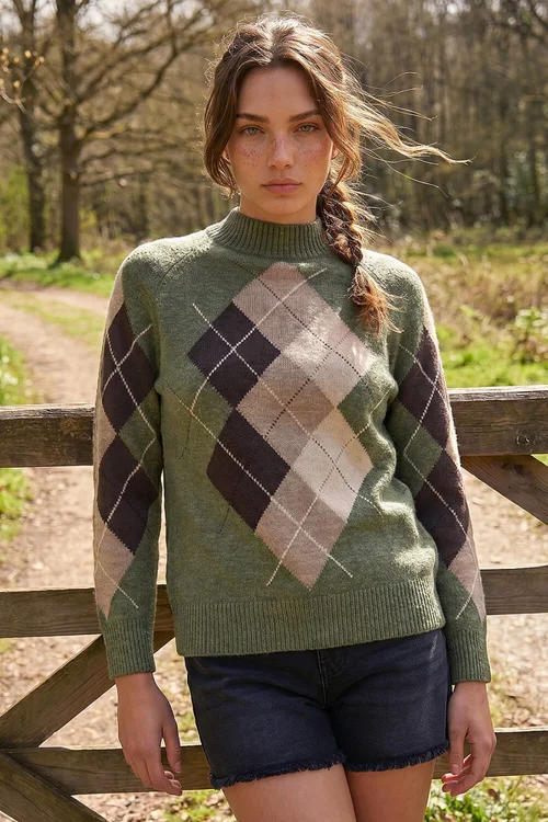 Roman Khaki Petite Agryle Knit Jumper - 8 Image 1
