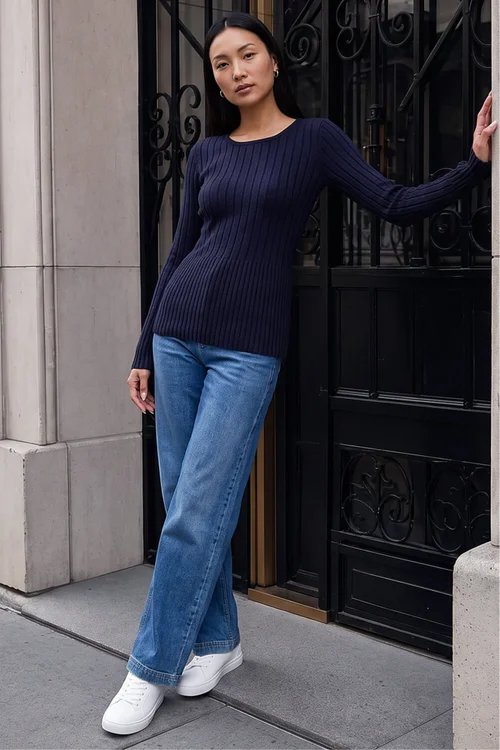 Roman Navy Soft Ribbed Knit Top - 12 Image 2