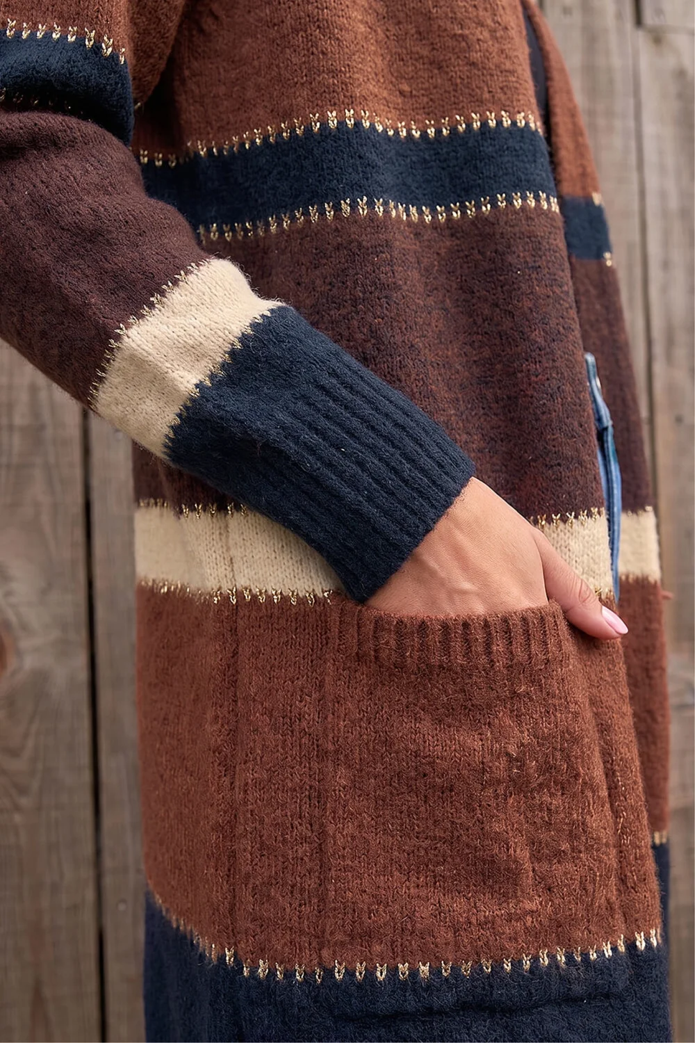 Roman Brown Colour Block Longline Knit Cardigan - 16 Image 4