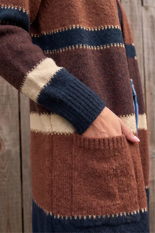 Roman Brown Colour Block Longline Knit Cardigan - 16 Image 4
