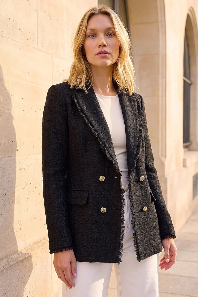 Roman Black Fray Mid Boucle Jacket