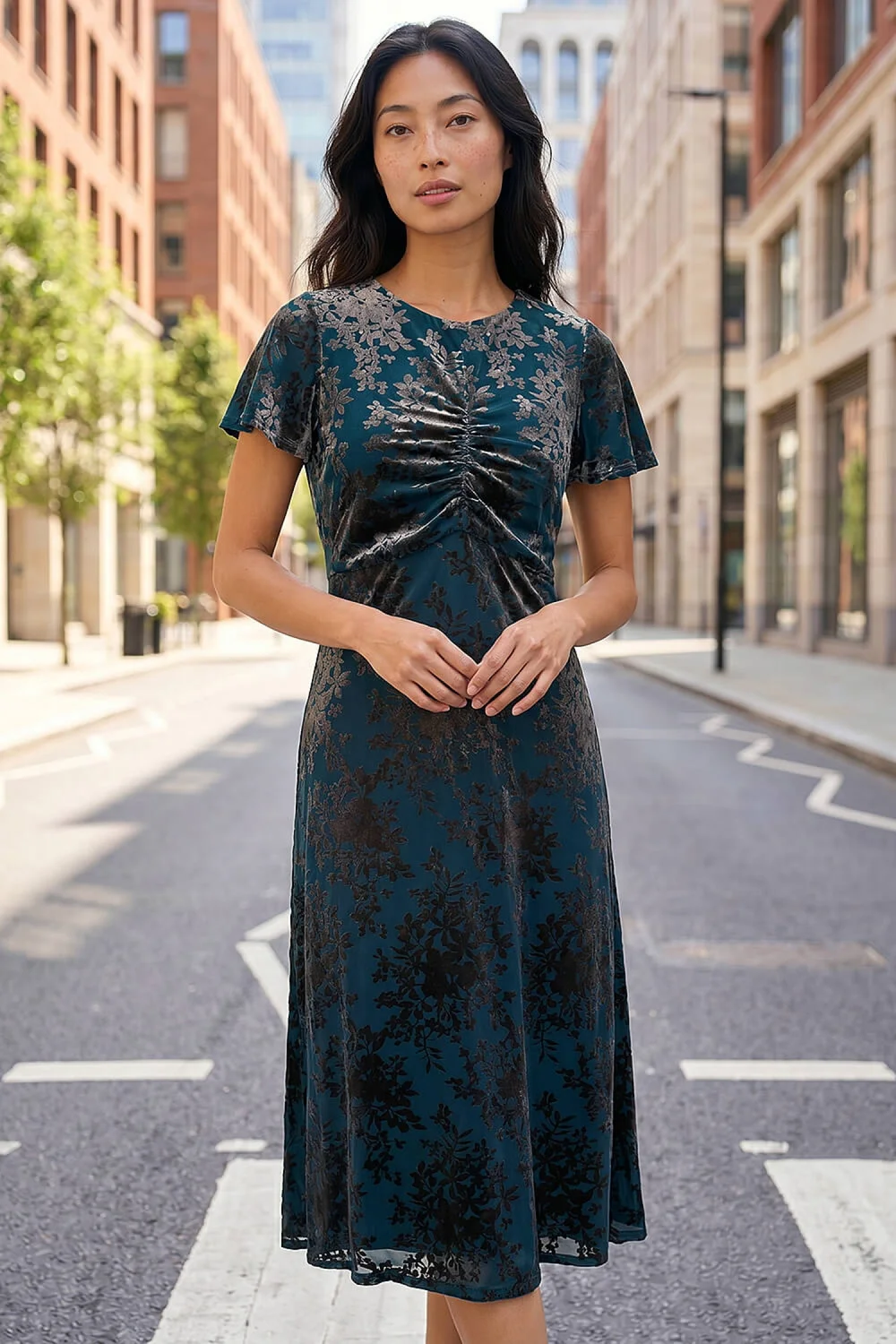 Roman Teal Petite Devore Midi Dress - 10 Image 2