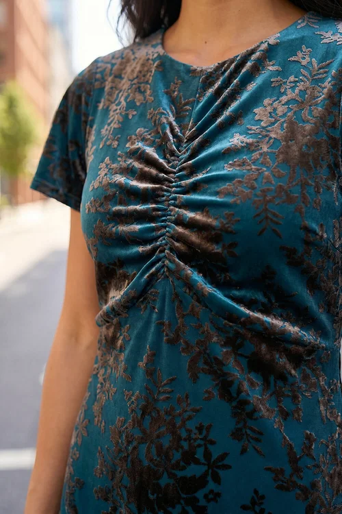 Roman Teal Petite Devore Midi Dress - 10 Image 4