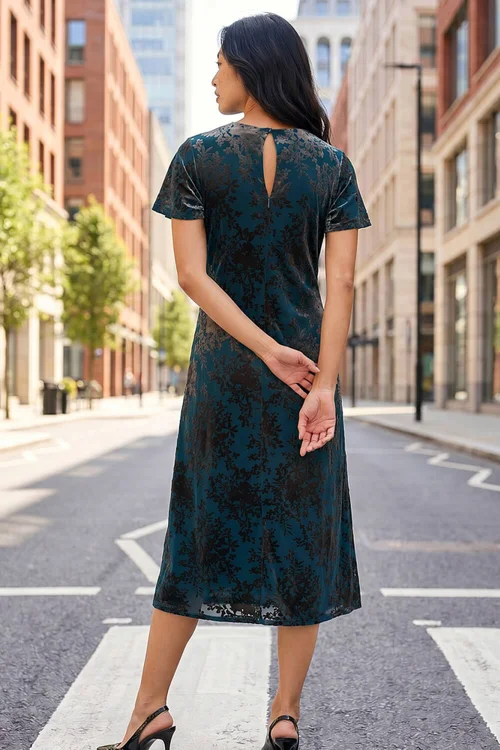 Roman Teal Petite Devore Midi Dress - 10 Image 3