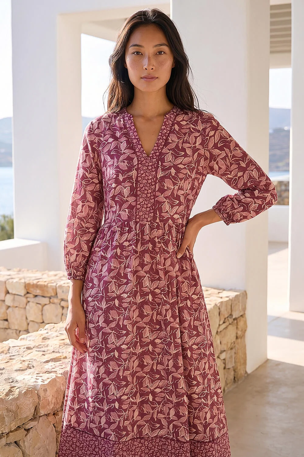Roman Coral Petite Border Print Midi Dress - 12 Image 2