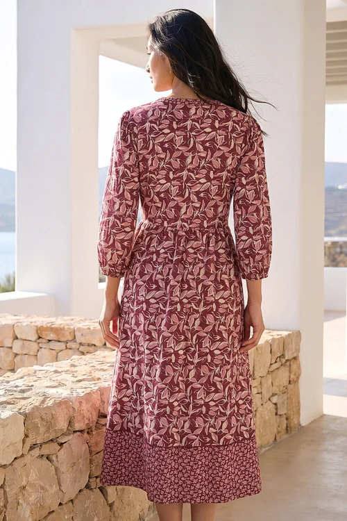 Roman Coral Petite Border Print Midi Dress - 12 Image 3