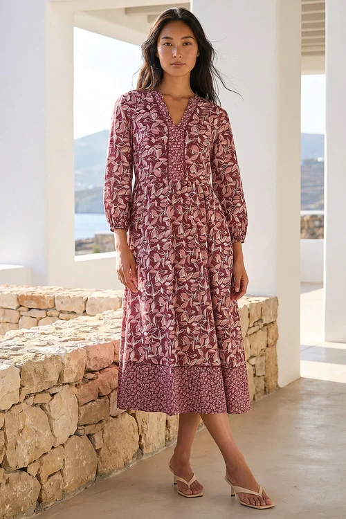 Roman Coral Petite Border Print Midi Dress - 12 Image 1