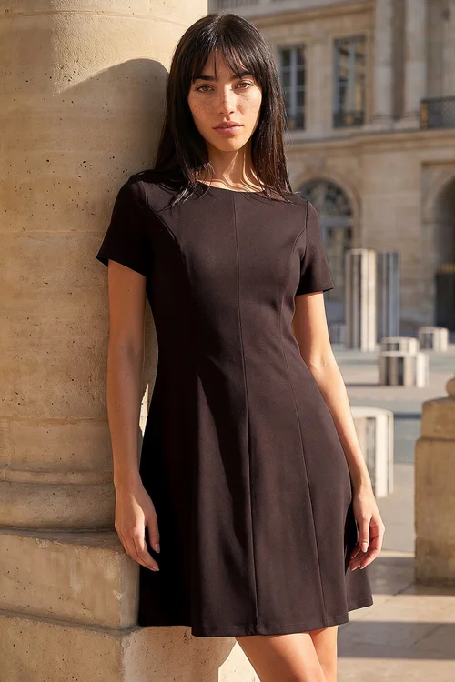 Roman Chocolate Petite Ponte Dress - 12 Image 1