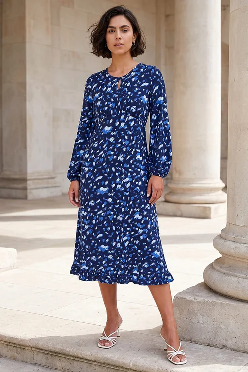 Roman Blue Abstract Keyhole Dress - 16 Image 2